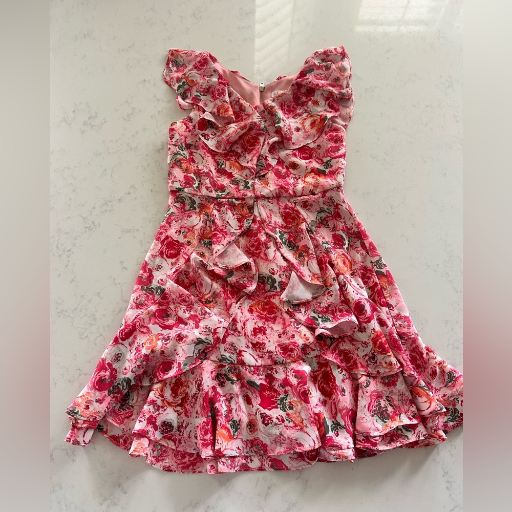 GB GIRLS Gianni Bini from DILLARDS pink floral dress size 10 ruffle